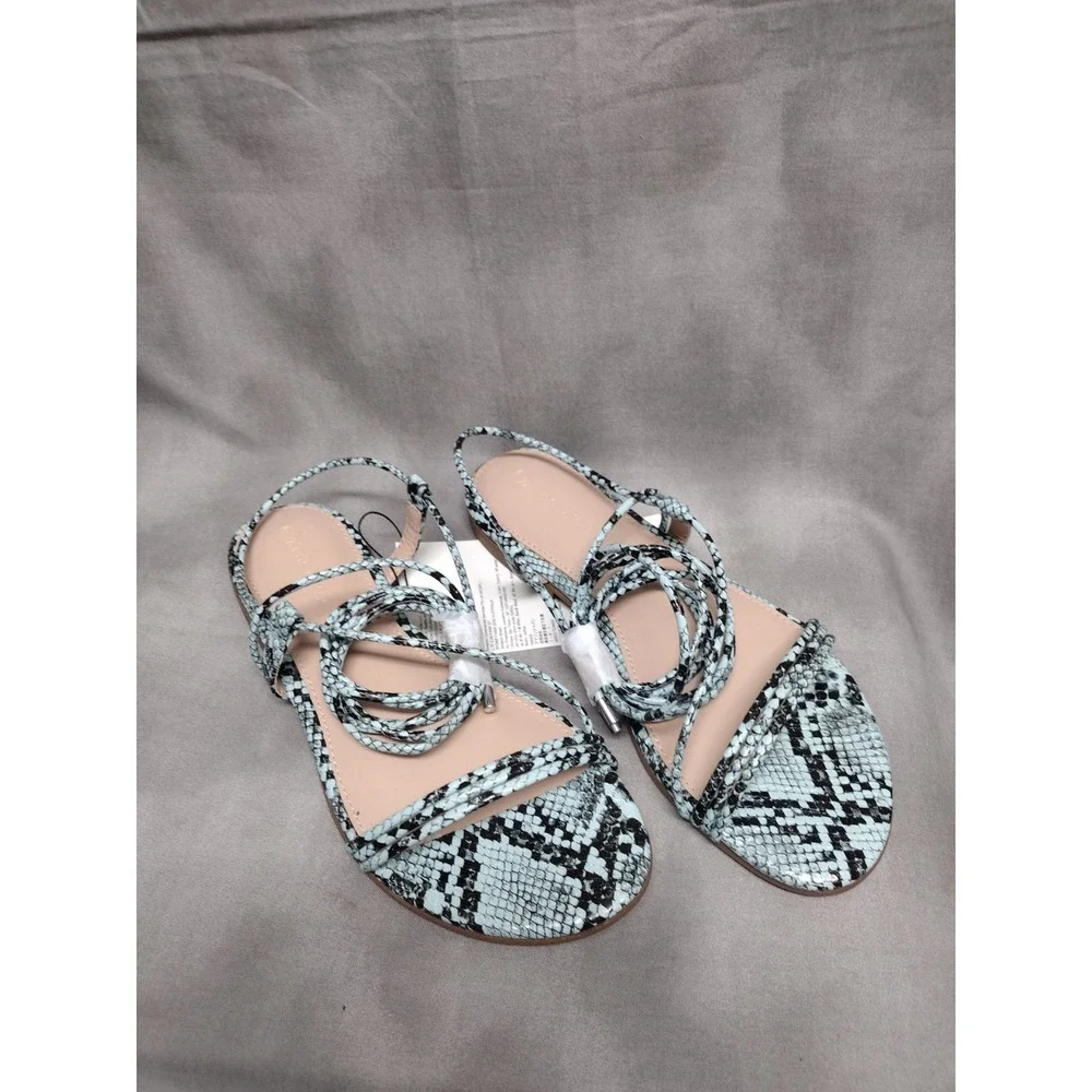 The Drop‎ Women's 6 Teal Snake Gladiator Flat Strappy Lace-Up Sandal New - Picture 3 of 7